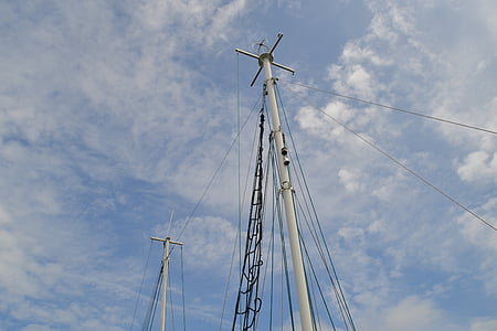 barco à vela, mastro, mastro de vela, nave, céu, azul, nuvens