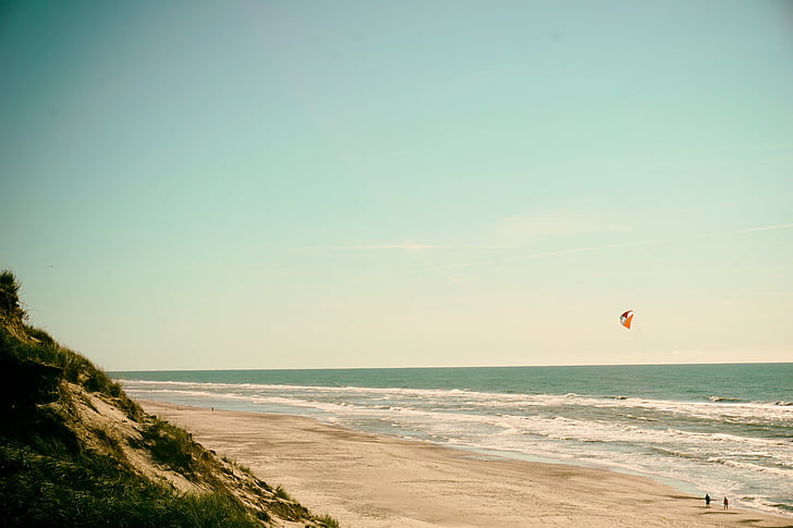beach, kite, wind, waves, summer, vacation, sea