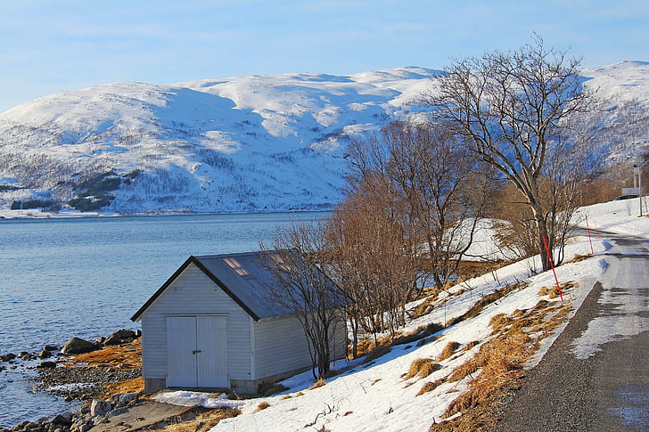 paysage, belle, Sky, mer, fjord, neige, montagne