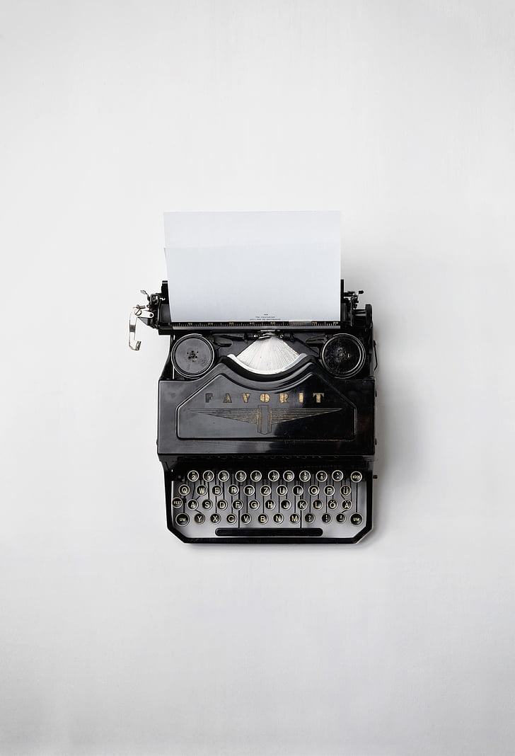 Crna, pisaći stroj, bijeli, pisač, papir, berba, starinski