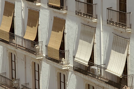 edificio, fachada, Windows, persianas, balcones, sombra, refugio
