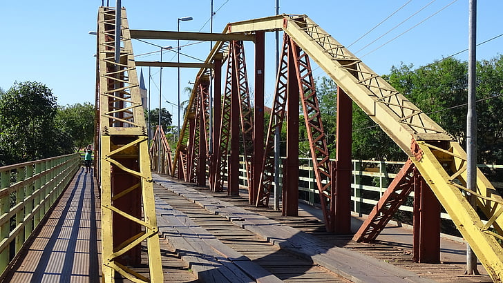 Bridge, kollane, puit, silla - mees tegi struktuur, arhitektuur, ehitussektoris, Õues