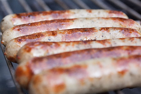 bratwurst, sausage, sausages, barbecue, grill, heat, stainless