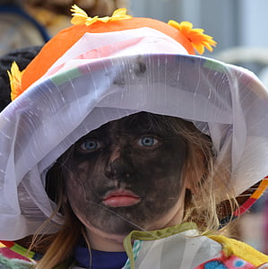 Carnaval, costume, gens, Relooker, enfant, jeune fille, yeux