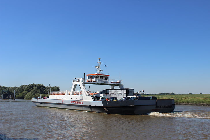 Ferry, Elbe, eau, rivière, marine marchande, navire, Sky