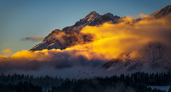 montanha, Alpina, Áustria, nuvens, Alp, paisagem, abendstimmung