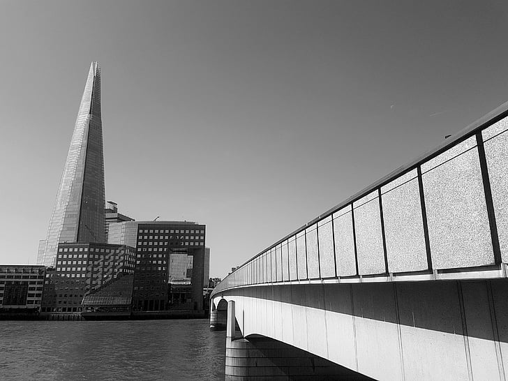 arkitektur, sort og hvid, Bridge, bygning, Business, City, bybilledet