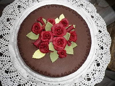 kage, fødselsdagskage, marcipan, bagt, chokolade, ornament