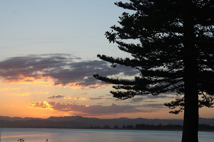 Gisborne, Nova Zelândia, pôr do sol, água