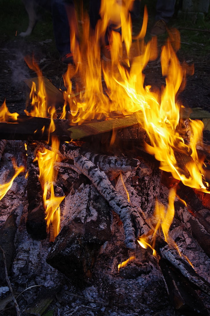 fire, rubbish, flames, heat, consuming, bonfire
