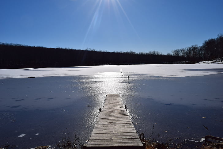 Vinter, Lake, solen, Dock, natur, landskapet, himmelen
