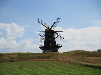 kincir angin, bidang, musim panas, pemandangan, hijau, lingkungan, pedesaan