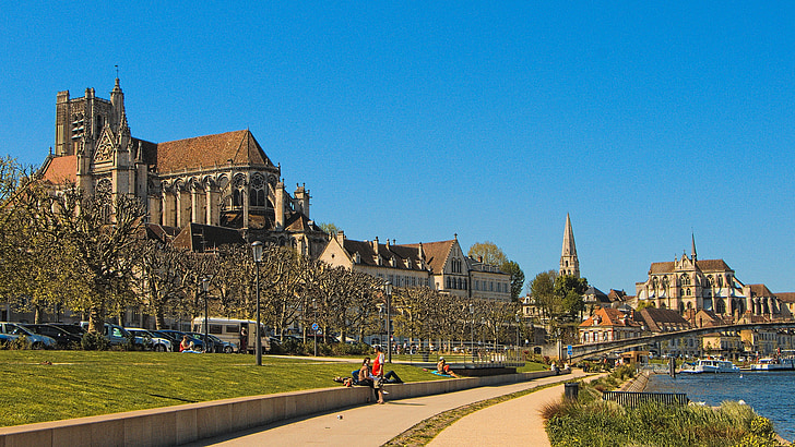 Borgogna, Auxerre, Panorama, città, lungomare, Wharf, Yonne