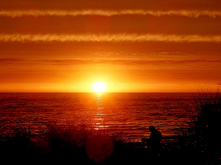 Západ slunce, večer, slunce, Já?, Sunset beach, západu slunce obloha, silueta