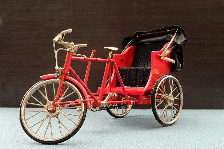 miniature, pousse-pousse, vélo, tricycle
