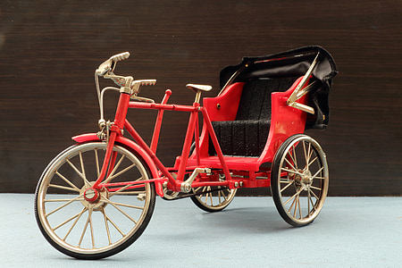 miniatura, rickshaw, bicicleta, vehículo de tres ruedas
