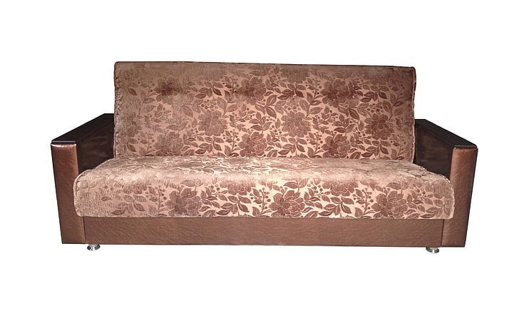 sofa, gestoffeerd meubilair, witte achtergrond, mooie, decor, patroon, bruin