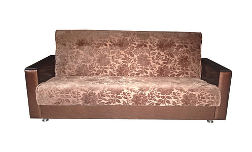 sofá, móveis estofados, fundo branco, linda, decoração, padrão, marrom