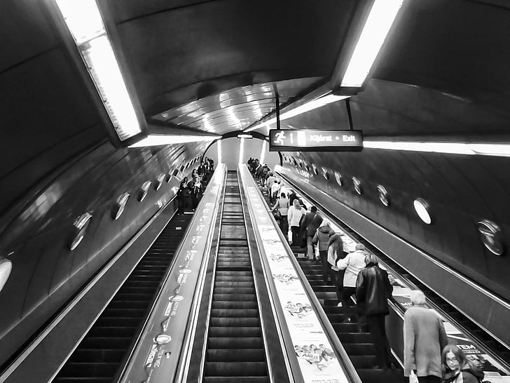 Budapest, Métro, transport, underground, escalator, passagers, voyage