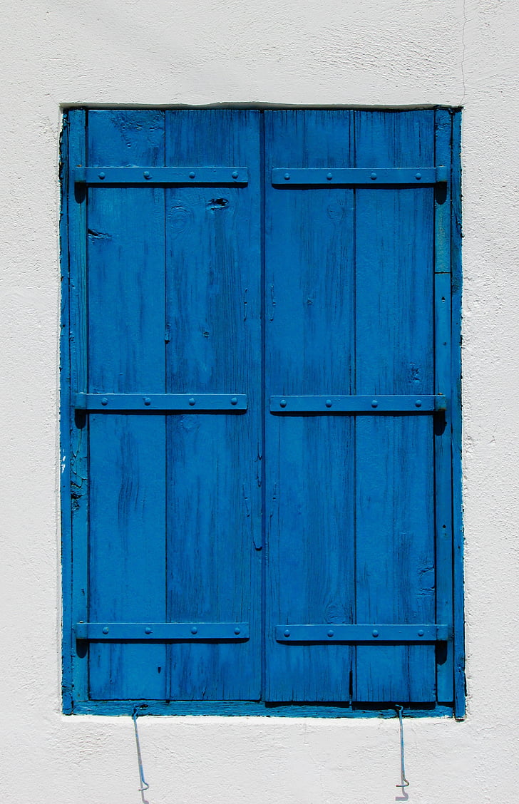 ablak, fa, régi, kék, falu, hagyományos, építészet
