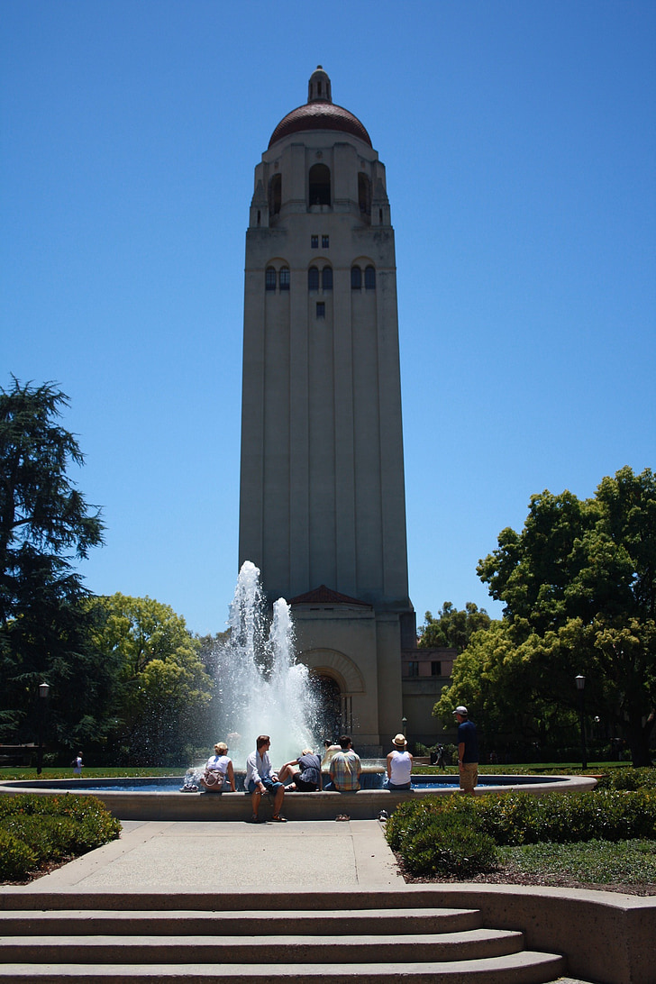 stanford, tower, use, fountain, water, water feature, university