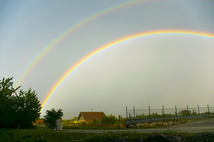 clelles, france, rainbow, double rainbow, multi colored, outdoors, scenics