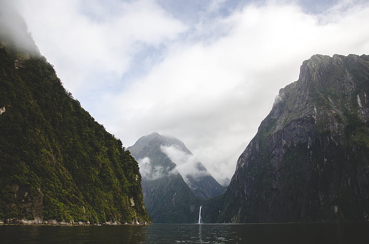 mountain, lake, clouds, day, time, cliff, nature