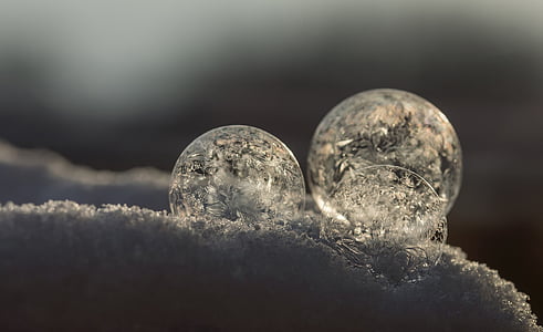 soap bubbles, cold, winter, soap, trio, snow, frozen bubble