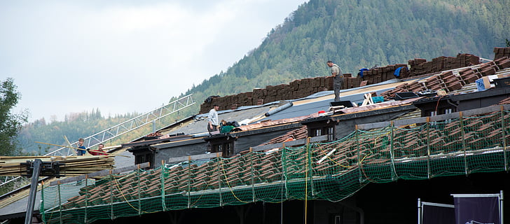 εργασία, σκάφη, roofers, στέγη, επέκταση, τούβλο, υλικό κατασκευής σκεπής