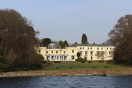 Manor, à beira do lago, Inglês, casa, Lago, história, edifício