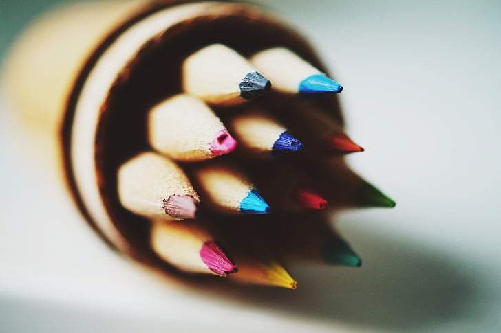 อย่างใกล้ชิด, ดินสอสี, มีสีสัน, ดินสอสี, สีสันสดใส, แมโคร, ดินสอ
