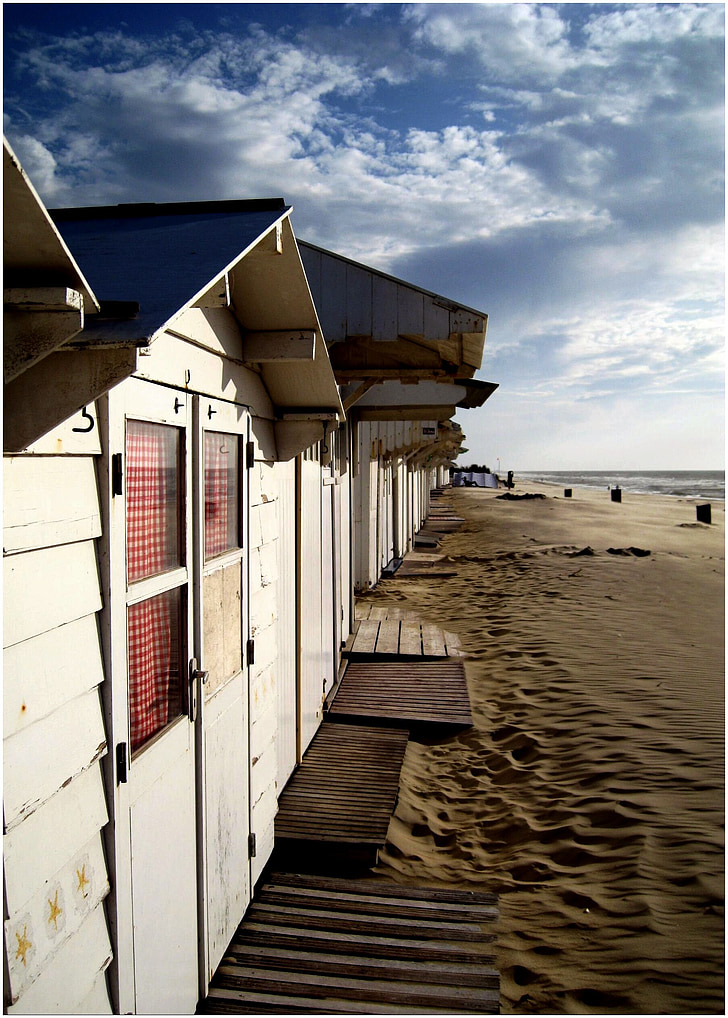 Plaża, piasek, morze, wakacje, Beach shack, dom łódź, niebo