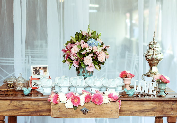 cup, saucer, ceramic, flower, bouquet, interior, design