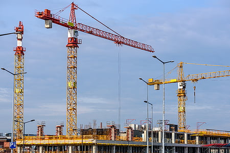 building, the lift, construction site, scaffolding, the design of the, cranes, heavy equipment