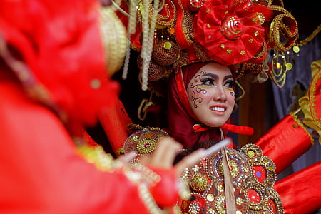 karneval, kultur, indonesisk, kunst, glæde, kvinder, ansigt
