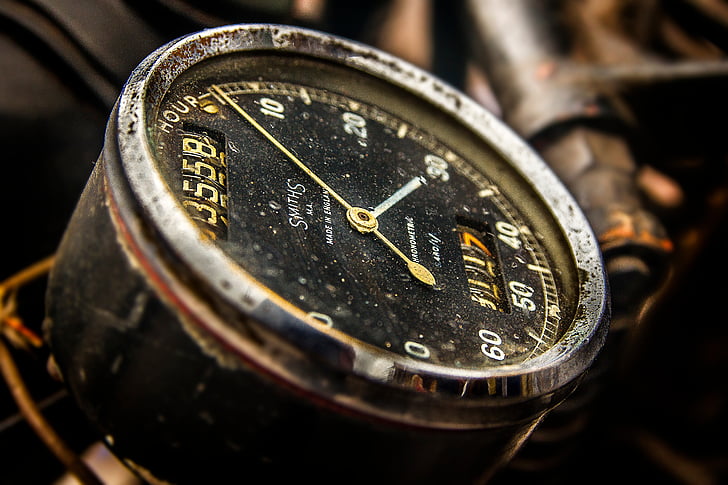 closeup, foto, berkarat, logam, speedometer, Stopwatch, waktu
