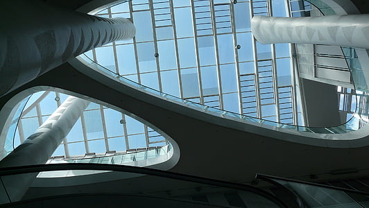 arkitektur, Mainz, lys skygge, blå himmel, bygge, futuristisk