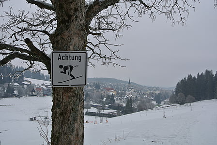 lyžování, Německo, Černý les, Achtung, lyže, varování, Dejte si pozor