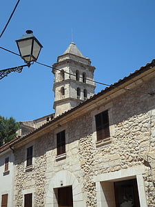 Maljorka, bažnyčia, su vaizdu į miestą, Petra, miesto peizažas, pastatas, žibintai