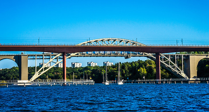 Ponte, fiume, acqua, blu, punto di riferimento, architettura, progettazione