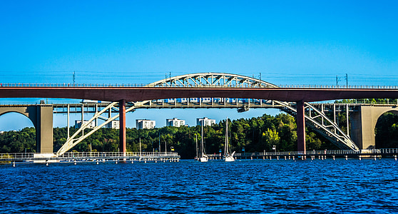 Bridge, floden, vatten, blå, landmärke, arkitektur, design