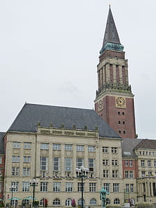 Kiel, Mecklenburg, városháza, torony, óra, építészet, tégla