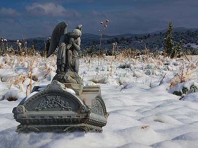 cemetery, graveyard, tombstones, gravestone, angel, stone sculpture, wing