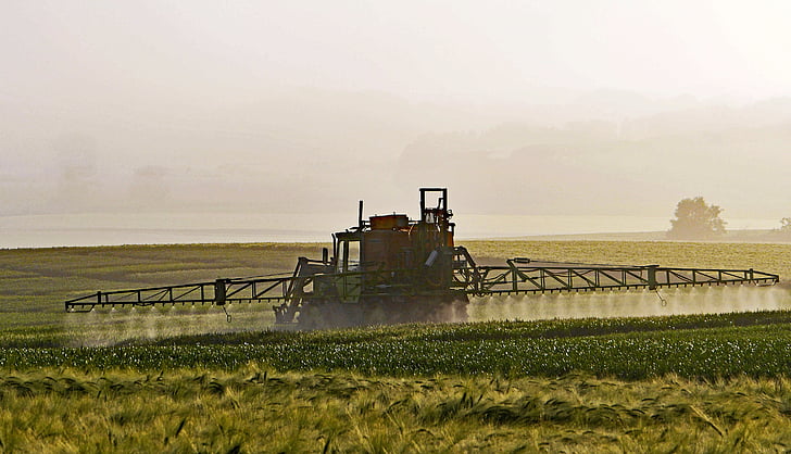 mezőgazdaság, növényvédelem, Spray-köd, boom, peszticid, árpa, mezők