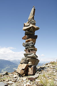 stones, stone tower, mountain, nature sky, balance, stack, patience