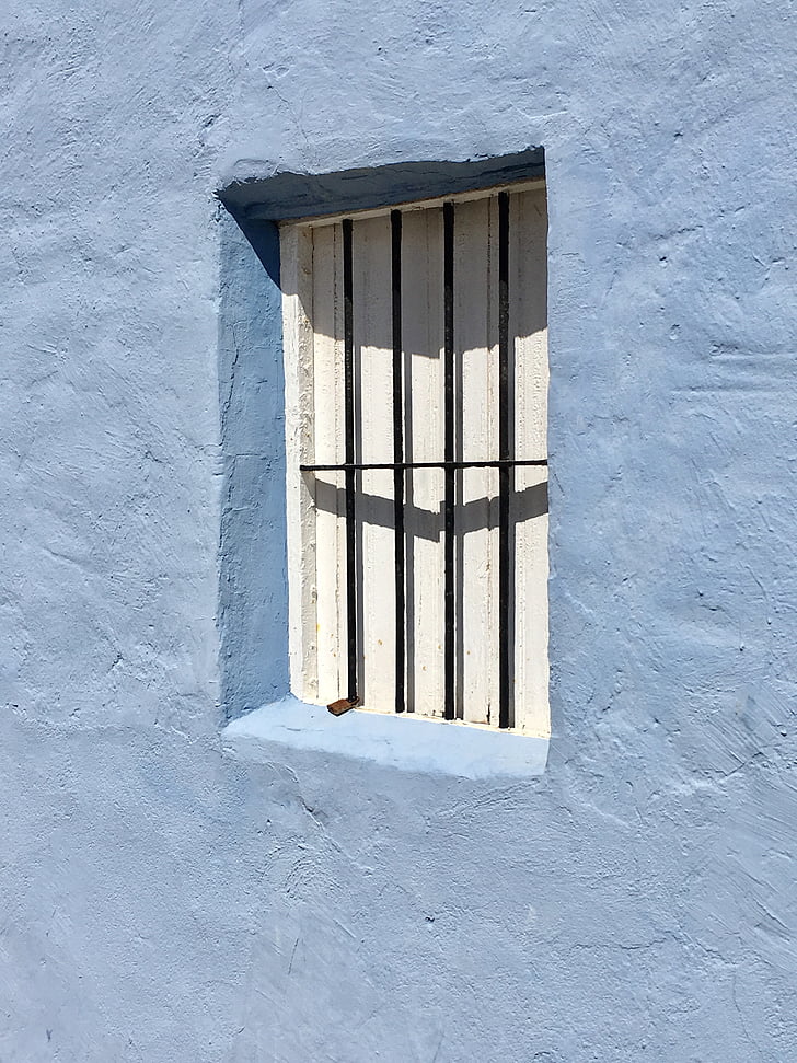 blau, paret, finestra, barres, casa, arquitectura, planejament urbanístic