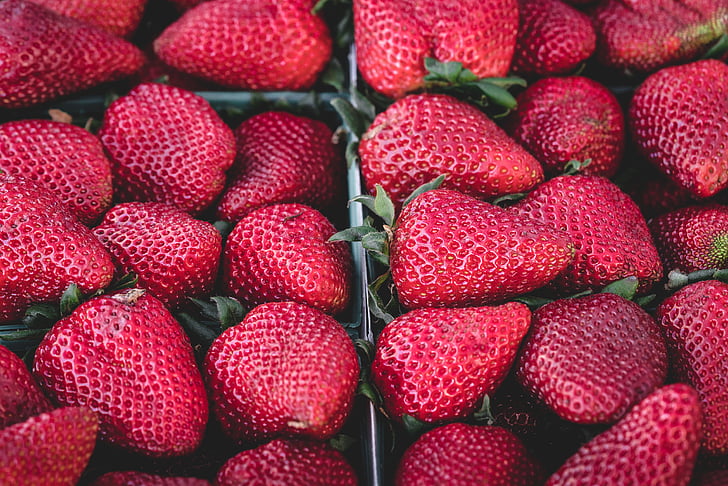 Stäng, Foto, röd, jordgubbar, jordgubbe, frukter, mat