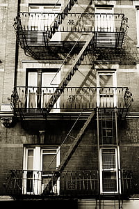 New york, Manhattan, tempat-tempat menarik, hitam dan putih, arsitektur, eksterior bangunan, Fire escape