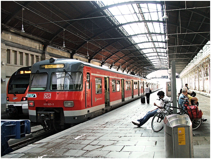 tog, Tyskland, Mainz, stasjon, venter, togstasjon, byen