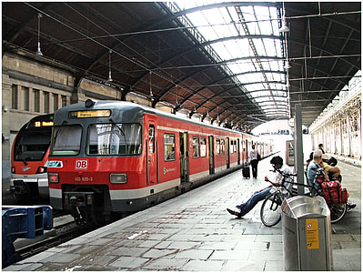 vlak, Njemačka, Mainz, kolodvor, čeka, Željeznički kolodvor, grad